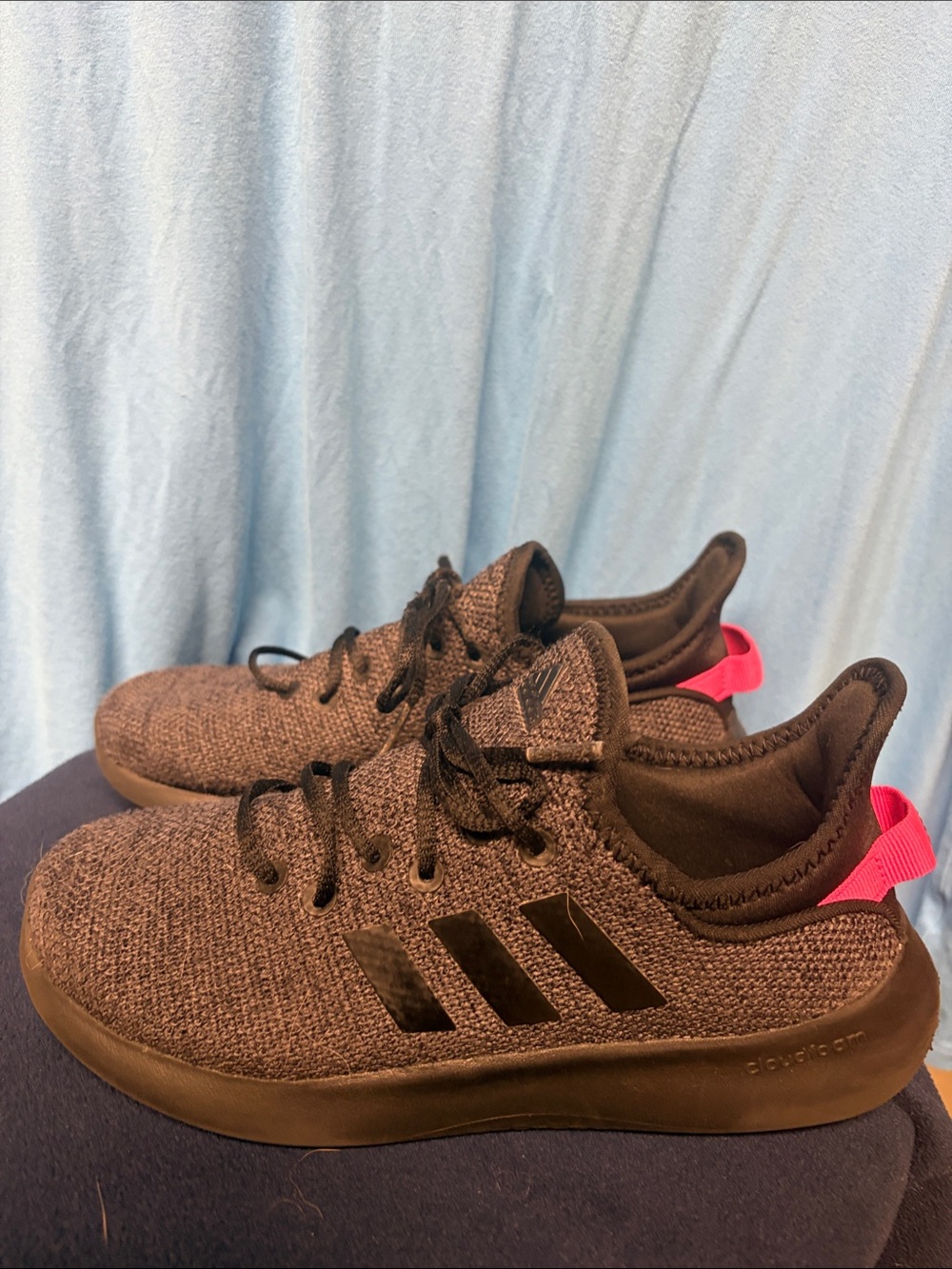 adidas Black Knit Kids Sneakers with Pink Heel Tab size 3